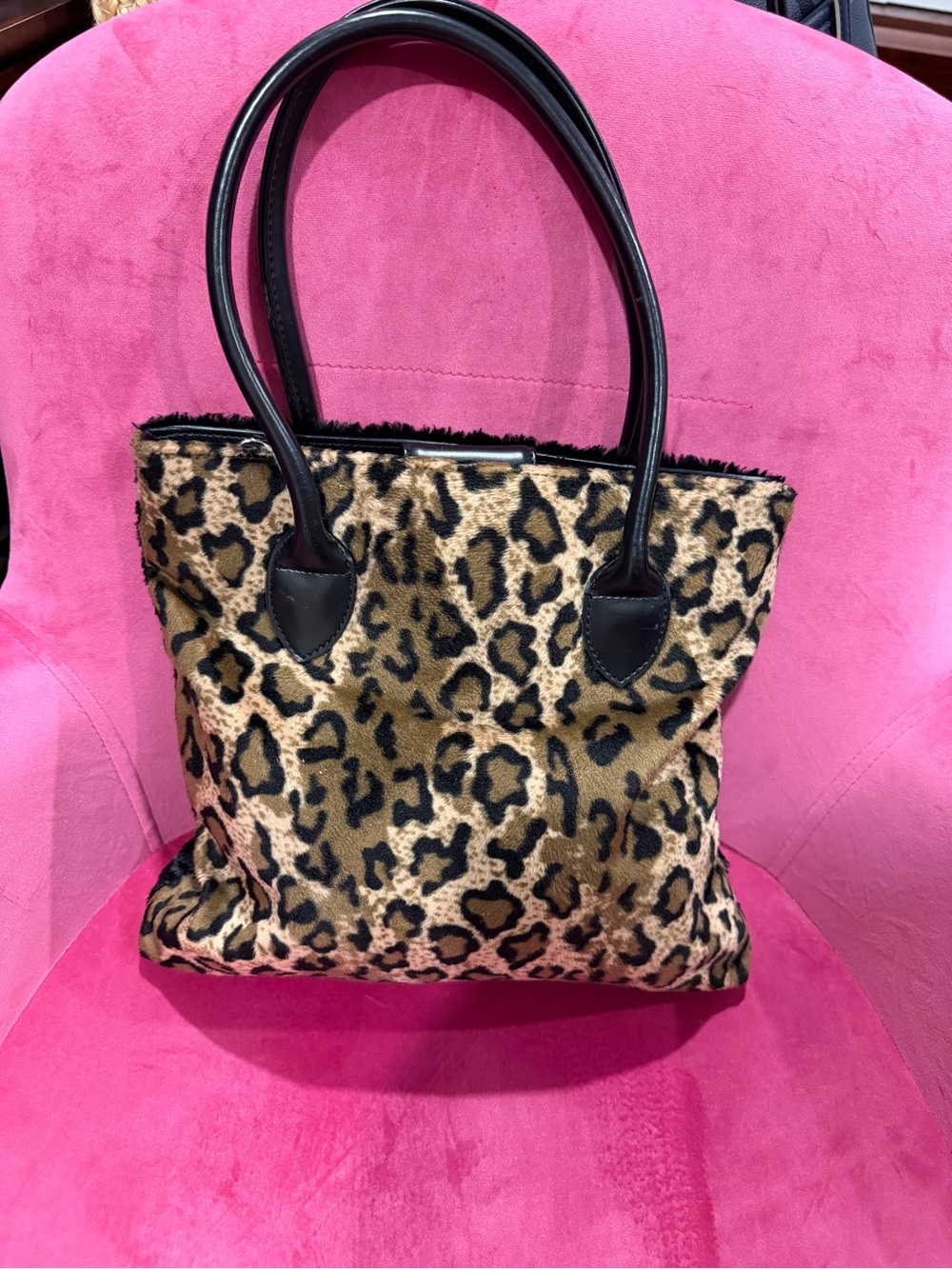 Leopard Print Tote Bag with Black Handles